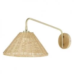 Maisons Du Monde Appliques Murales Et Spots Applique En Bois De ChĂȘne, MĂ©tal DorĂ© Et Abat-jour En Rotin TressĂ© Main