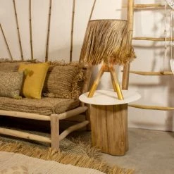 Now’s Home Lampes à Poser Lampe De Table En Bois Et Feuilles D'abaca Naturel Et Doré -Luminaires Bord de mer Soldes lampe de table en bois et feuilles d abaca naturel et dore 3