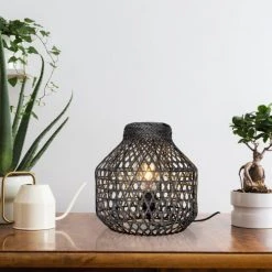 Sampa Helios Lampes à Poser Lampe De Table En Rattan Noir -Luminaires Bord de mer Soldes lampe de table en rattan noir 4