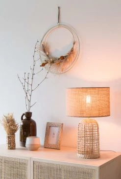 Maisons Du Monde Lampes à Poser Lampe En Rotin Tressé Et Abat-jour En Lin Beige -Luminaires Bord de mer Soldes lampe en rotin tresse et abat jour en lin beige 1000 10 30 211303 5