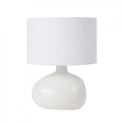 Maisons Du Monde Lampes à Poser Lampe Ronde En Céramique Blanc Et Abat-jour En Coton Blanc
