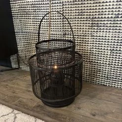 Now’s Home Lampes à Poser Lanterne En Bambou Avec Photophore En Verre -Luminaires Bord de mer Soldes lanterne en bambou avec photophore en verre 2