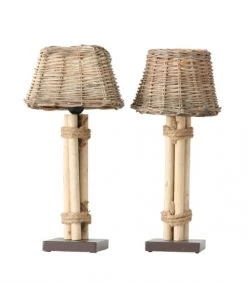 Wadiga Set De 2 Lampes à Poser Abat-jours Bois Esprit Bord De Mer