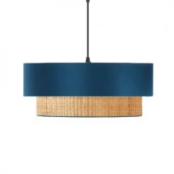 Kauze Luminaires Suspensions Suspension En Coton Bleu Canard Et Raphia Ø 45cm