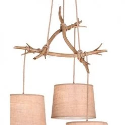 Mantra Suspensions Suspension/lustre Naturel Bois Clair Et Lin H100cm -Luminaires Bord de mer Soldes suspension lustre naturel bois clair et lin h100cm 2